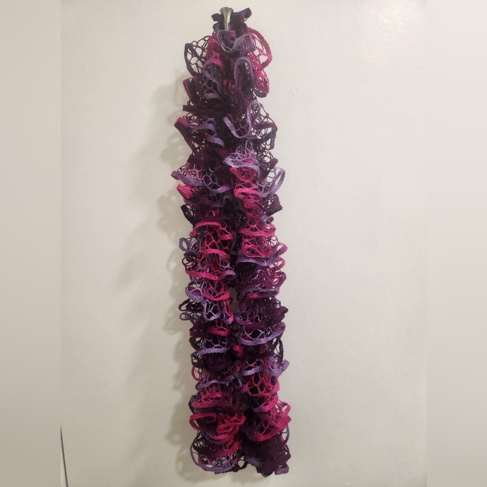 Pink Purple Handmade Ruffle Scarf Size M